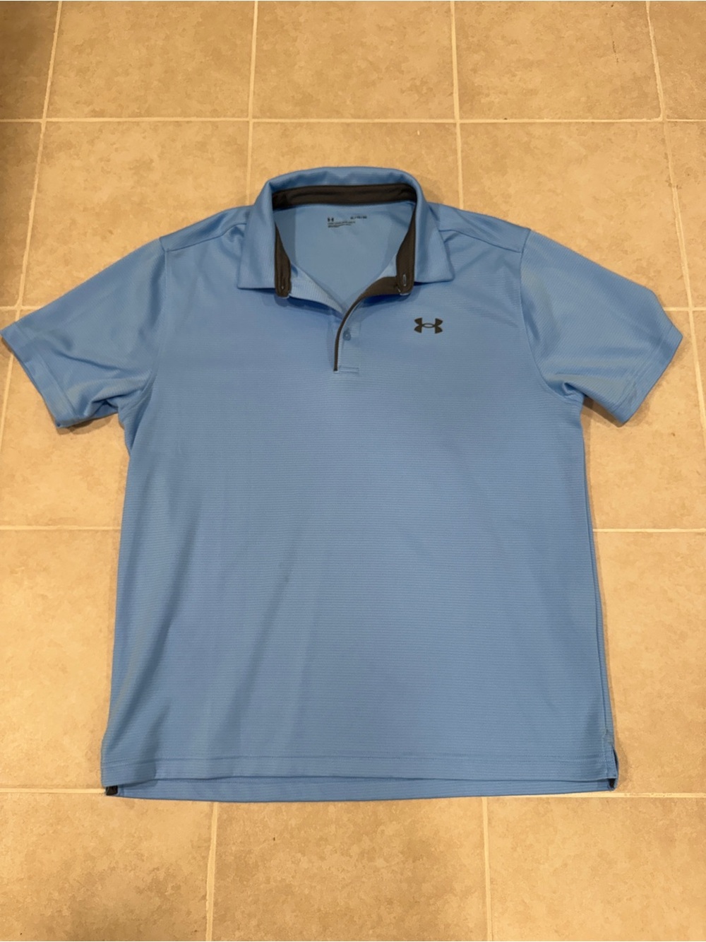 Under Armour Men’s Sky Blue Polo with Contrast Dark Gray Collar